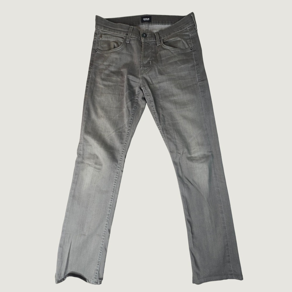 Hudson Mens Byron Straight Leg Jeans Grey Green Made in USA Designer Denim